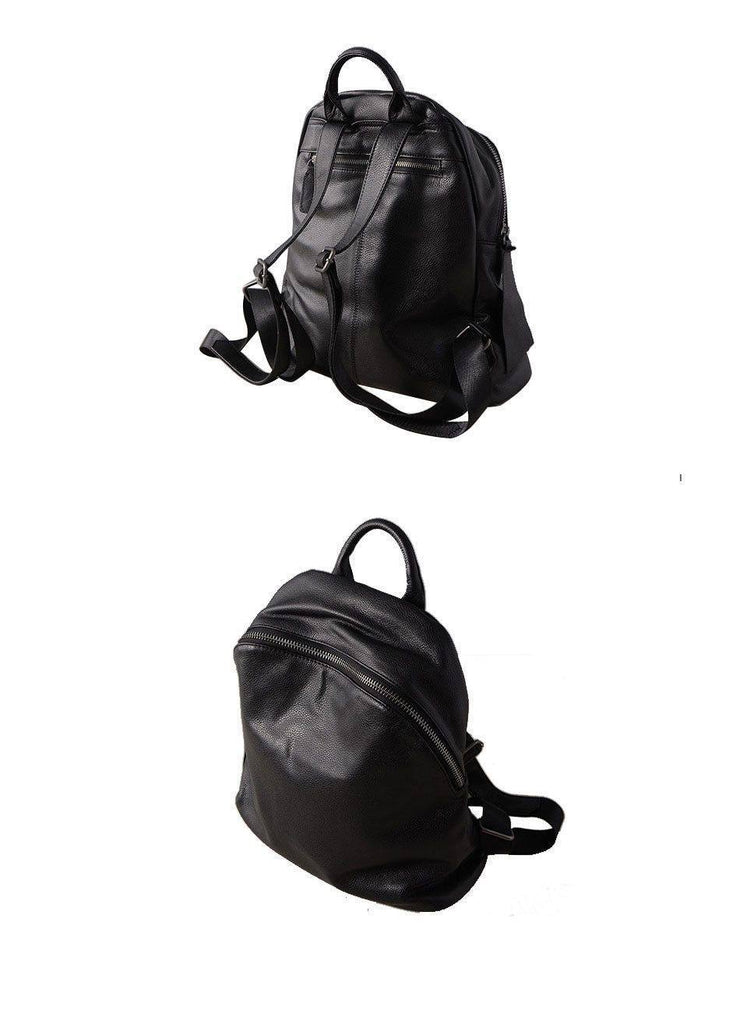 Women's Black Genuine Leather Vintage Backpack For Travel | Schoolbags - Kalsord