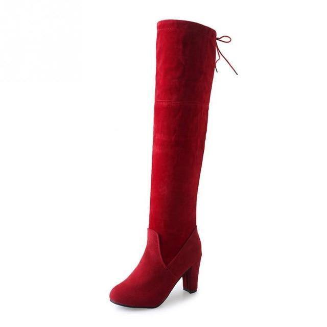 Women's Faux Suede Slim Over-the-knee | Thigh Winter Pointed Heels | Boots- Red, Black, Brown, Grey - Kalsord