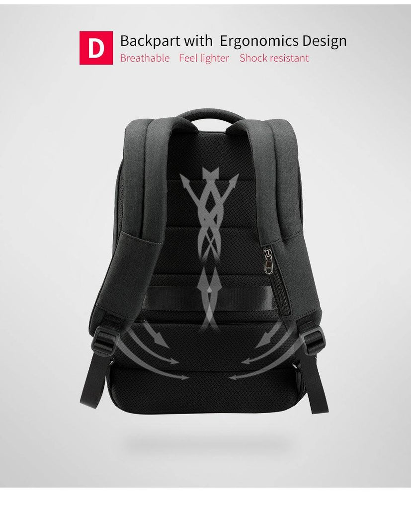 Men's Fashionable 15.6in Travel Backpack w/ USB Port & Laptop Pocket- Black Grey, GreyBackpack - Kalsord