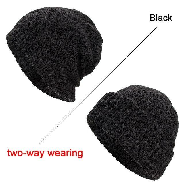 Two-Way Plain Knitted BeanieBeanies - Kalsord