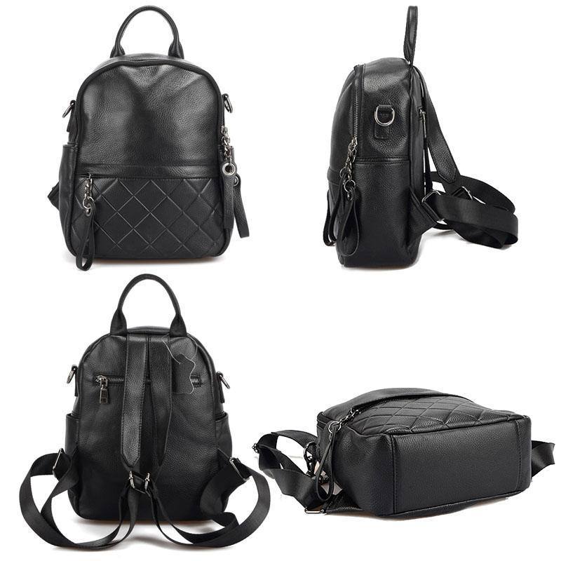 Women's Black | White Genuine Vintage Leather Elegant Casual | Travel Bag | School Backpackbags - Kalsord